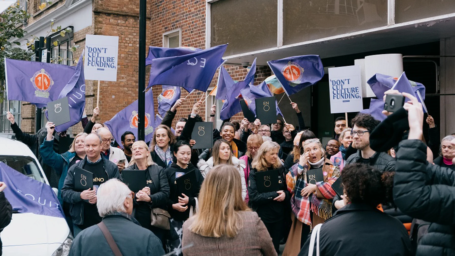 Equity members picketing outside the English National Opera's offices