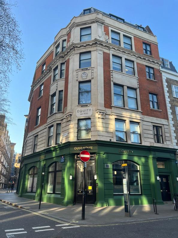 Photo shows exterior of Equity Head Office, Guild House, in Covent Garden