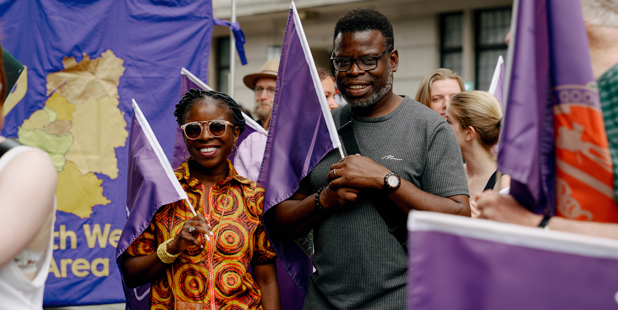 Members holding flags