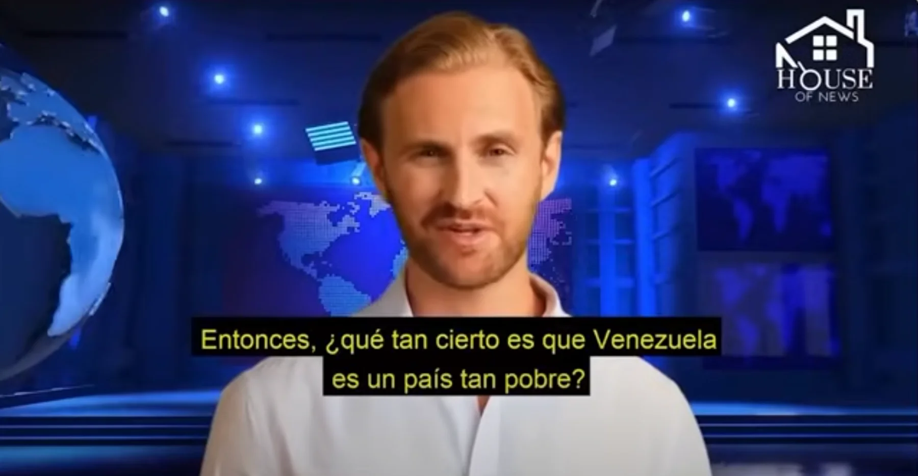 Image shows AI avatar of Dan Dewhirst as an AI news anchor used by the Venezuelan government to spread misinformation